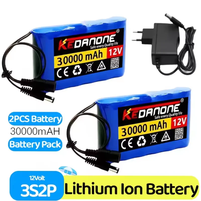 

18650 3S2P 12V 30000mAh Original Lithium Ion Battery DC 12.6V Rechargeable CCTVCamera Monitor Replacement Battery+Charger