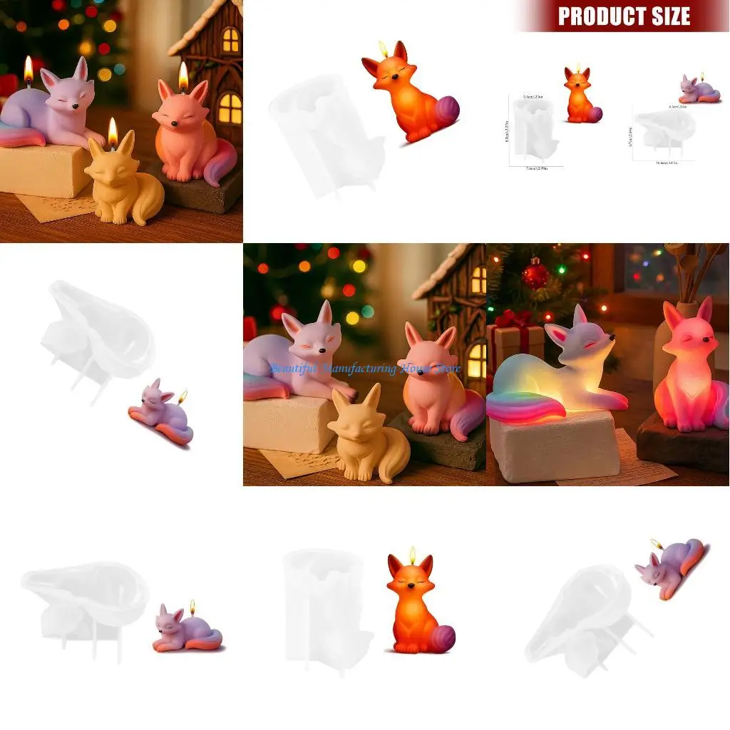 E56A Practical Figurine Molds Foxes Handmade Ornament Moulds Silicone Texture Suitable for Clay Wax and Resin Crafting