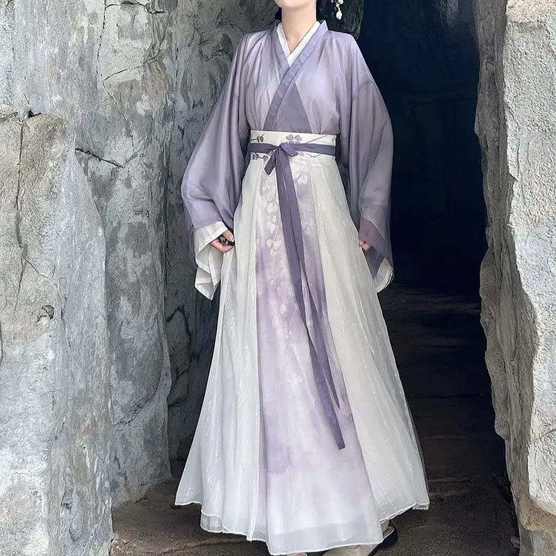 Traditional Chinese Hanfu Dress Wei Jin Dynasty Waist Length Women National Apparel China Ru Skirt Girl Clothing