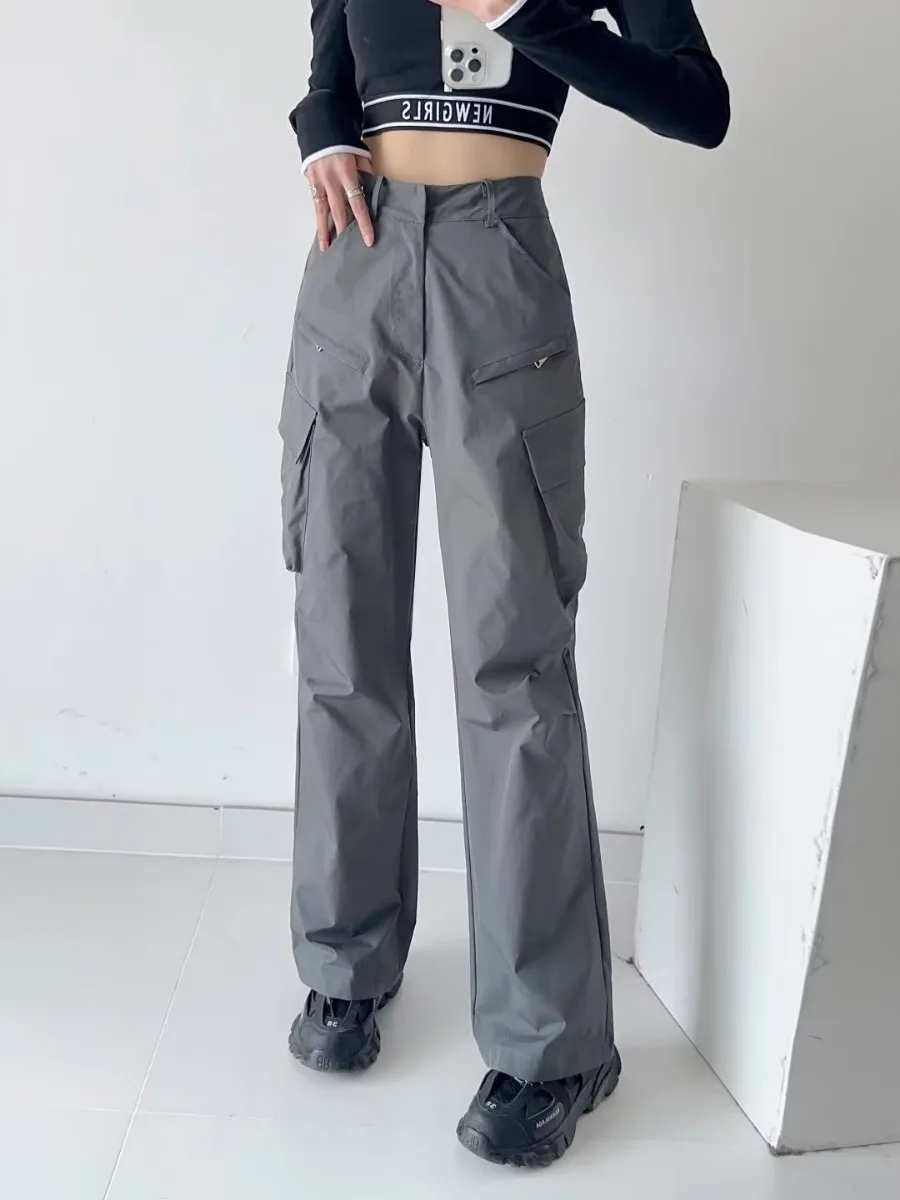 

Summer Fashion Korean Women Pocket Cargo Pants For Women Summer New High Waist Loose Thin Casual Pants V286