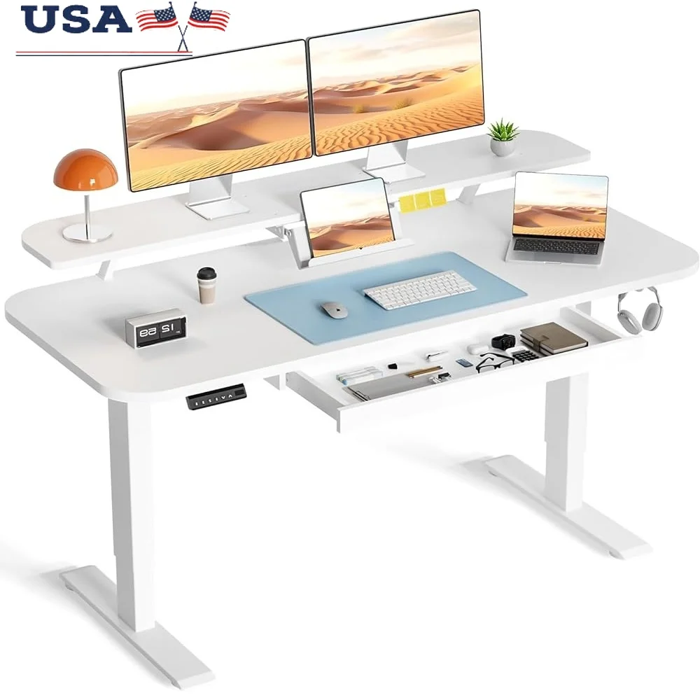 

Electric Height Adjustable Standing Desk with Drawers Ergonomic Sit Stand Desk with Monitor and Laptop Stand Home Office