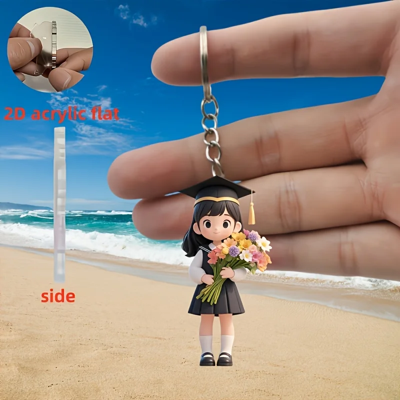 2D Cute Graduation Souvenir Keychain Flat Acrylic Pendant Backpack Tote Bag Decorative Perfect Graduation Gift For Student Girls