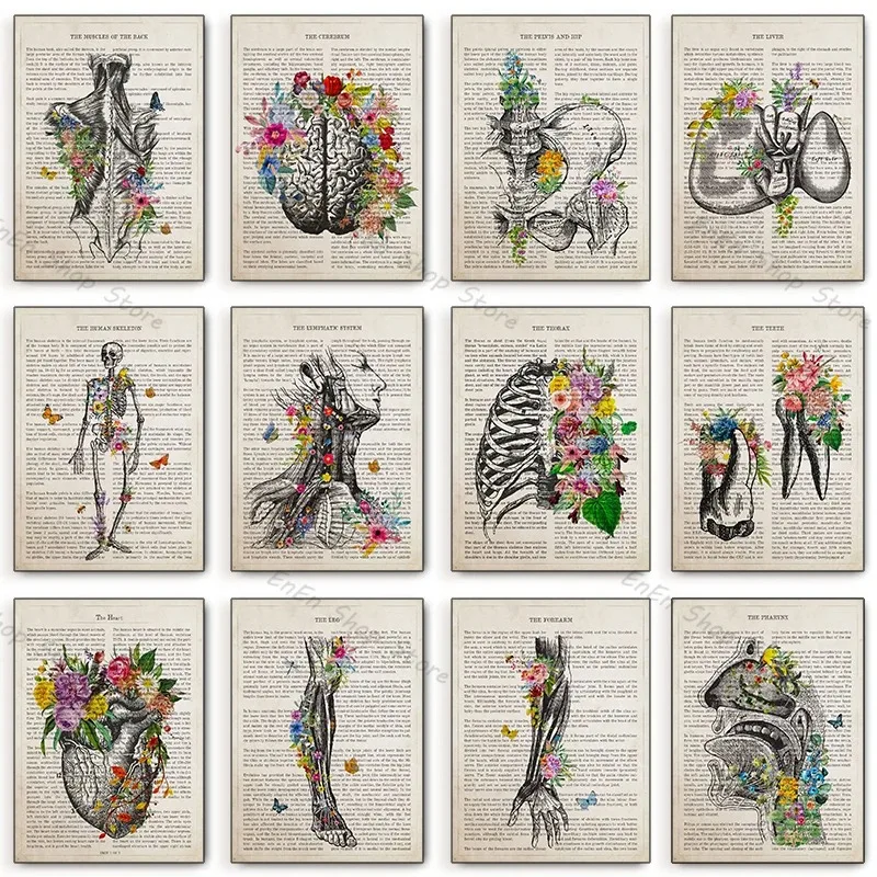 Human Body Parts Art Flower Anatomy Posters Print Psychology Neurologist Doctor Medical Canvas Painting Clinic Home Decor Gift