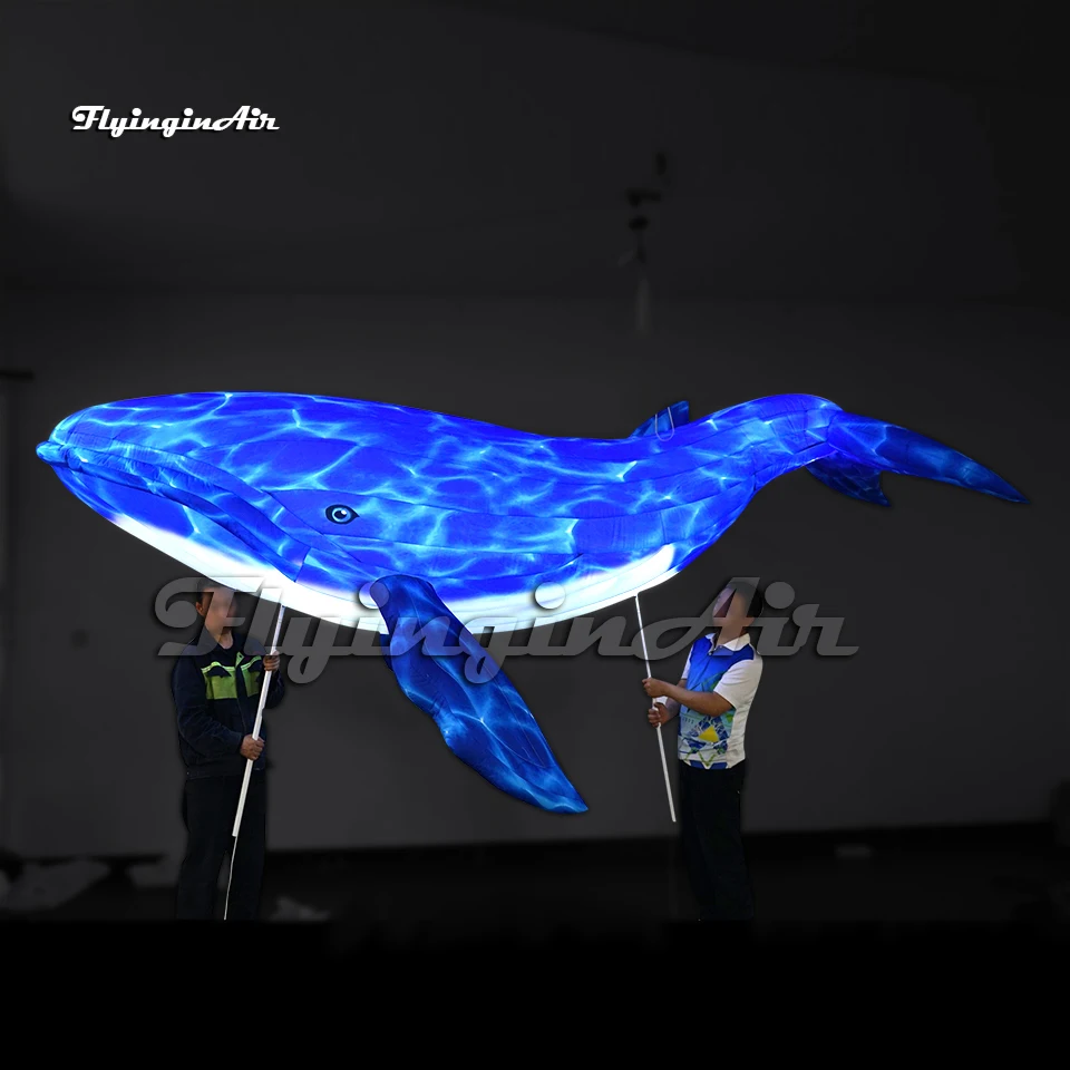 Wonderful Blue Walking Inflatable Whale Puppet Parade Performance Blow Up Sea Animal Mascot Balloon With LED Light For Event