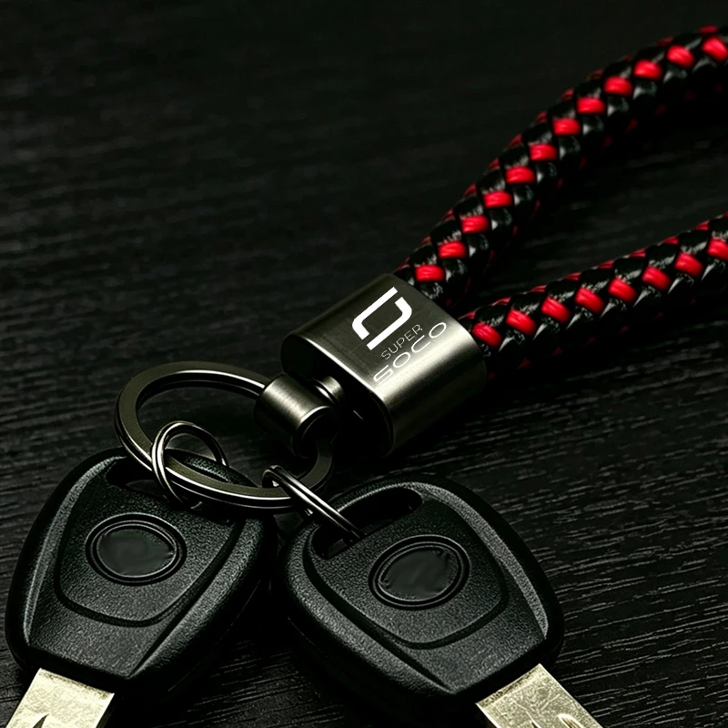 For Super Soco CPx CUmini CUx TC Max Motorcycle Braided rope Hand Woven Leather KeyChain Detachable Metal 360 Degree Rotating