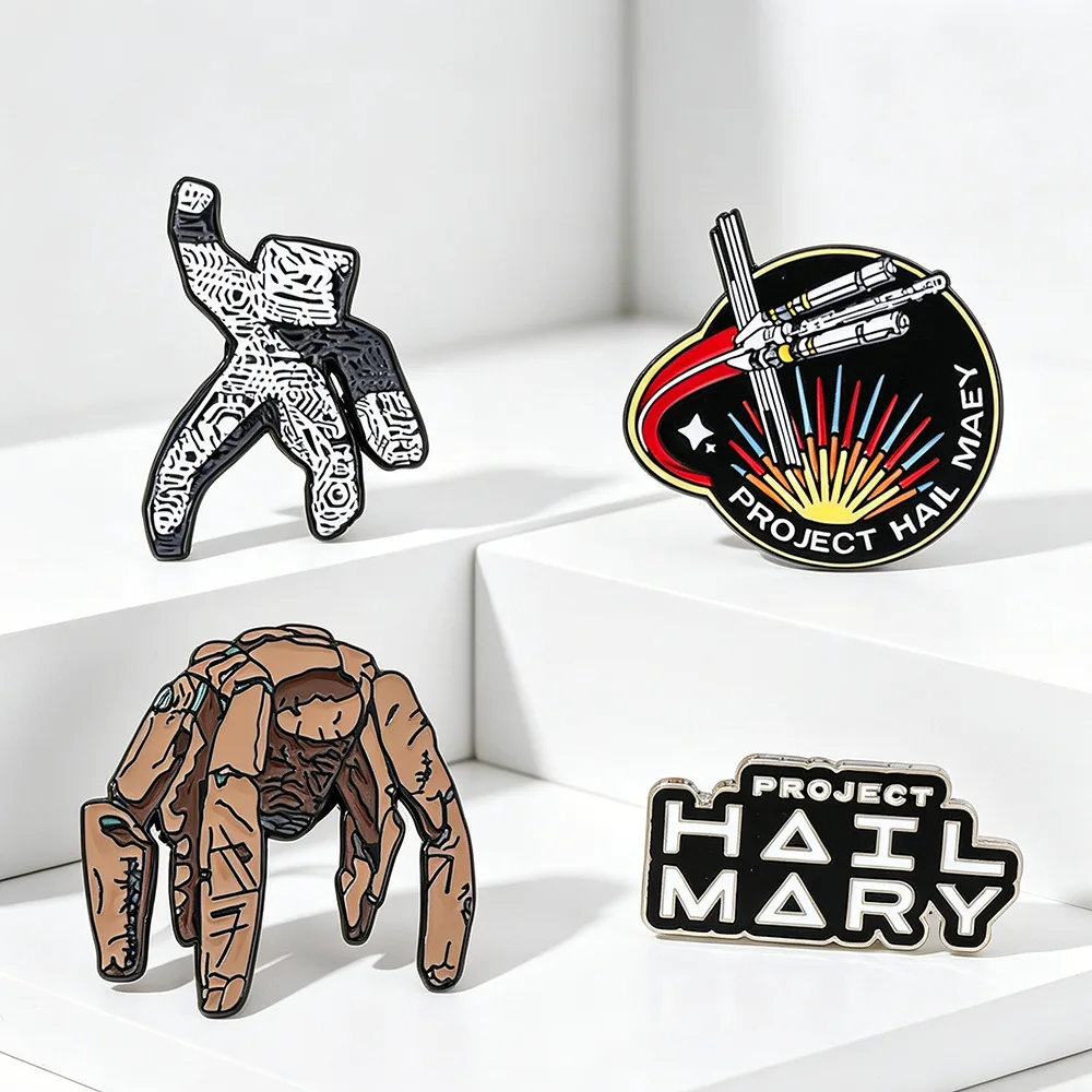 4pcs Project Hail Mary Enamel Pins Set Sci-Fi Novel Book Inspired Lapel Pins Rocky & Ship Character Brooches for Backpack