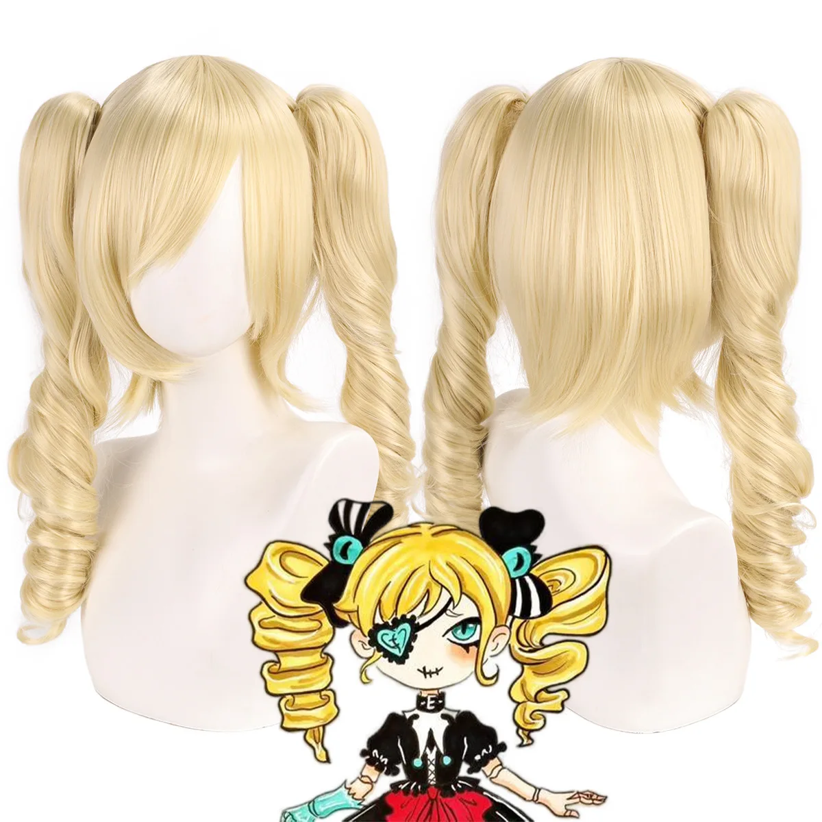 

Long Curly Synthetic Wig Pink Double Ponytail Heat Resistant Costume Party Hair for Women Anime Cosplay Role Play Halloween