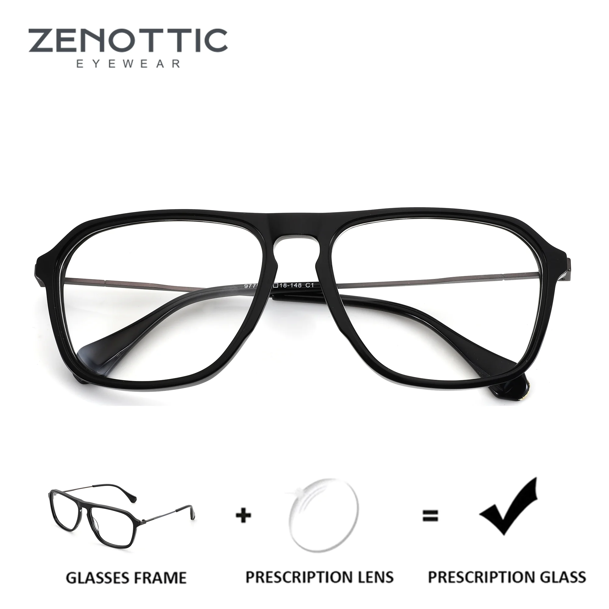

ZENOTTIC(XXL Size)Acetate&Metal Prescription Glasses Aviator Optical Lenses With Recipe Man Modish Myopia Eyeglasses Men