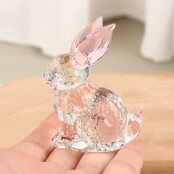 1PC Crystal Glass Rabbit Statue Mascot Animal Handmade Figurines Ornaments For Garden Home Living Room Office Table