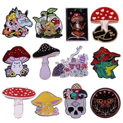 Fantasy Mushrooms Collection Enamel Pin Mushroom Yoga Skull Moon Moth Amanita Brooch Magical Forest Jewery Wizard Accessory
