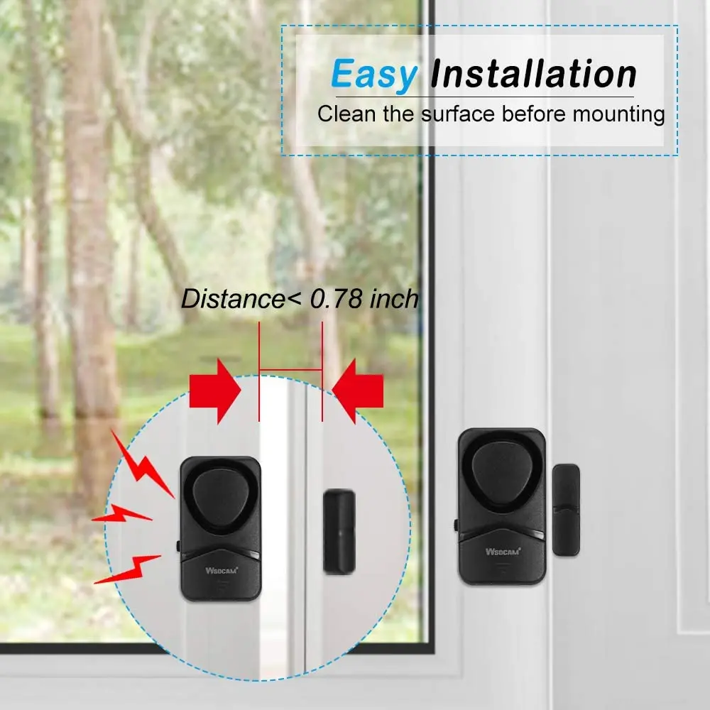 WSDCAM 4-in-1 Door Window Sensor Sound Security Alarm Door Open Closed Detectors 110dB Magnetic Sensor Alarm Wireless Door Alarm