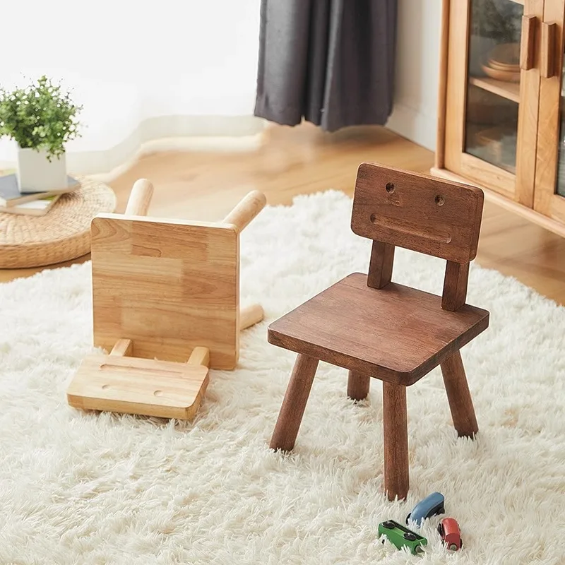 مقعد من الخشب الصلب مسند ظهر مقعد منخفض مقعد إبداعي لغرفة المعيشة المنزلية مقعد تغيير الأحذية لغرفة النوم للأطفال آذان أرنب على شكل حيوان