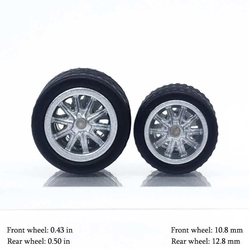 KicarMod 1/64 Wheels Rubber Tires Front Small Rear Big Tyres for Diecast Model Toy Sports Muscle Car Hot Wheels Modified Parts