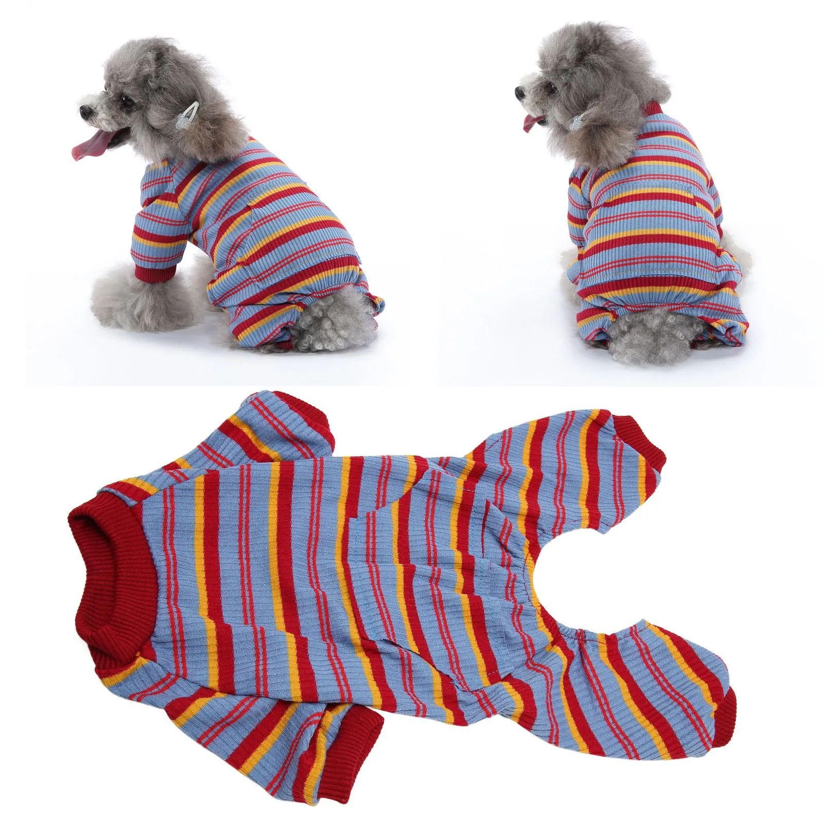 Dog Striped Pajamas Spring Autumn Winter Stylish Classic Soft Breathable 4 Legged Pet Bodysuit For Small Medium Dogs