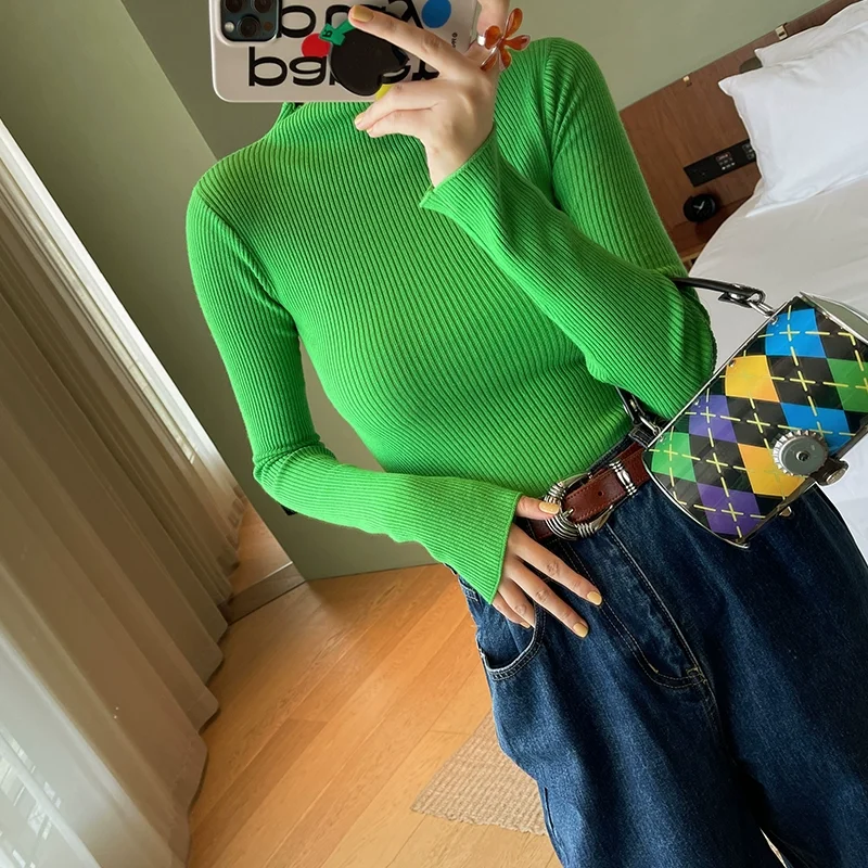 

VIMAS High Elastici Knitted Base irt een Color Girls Faion Commute Sle Slim Fit Long Sve ort Length Top