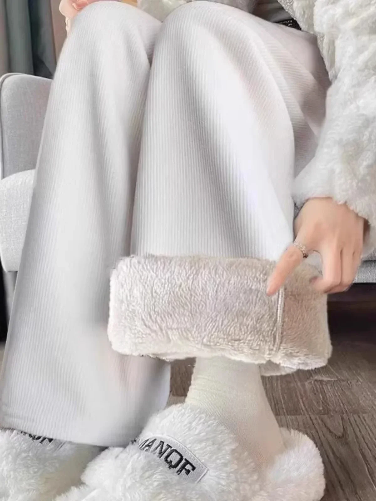 Special Offer European Cotton Fce Wide Leg Pants Women's Thiened Autumn Winter Casual Loose Slimming Trousers