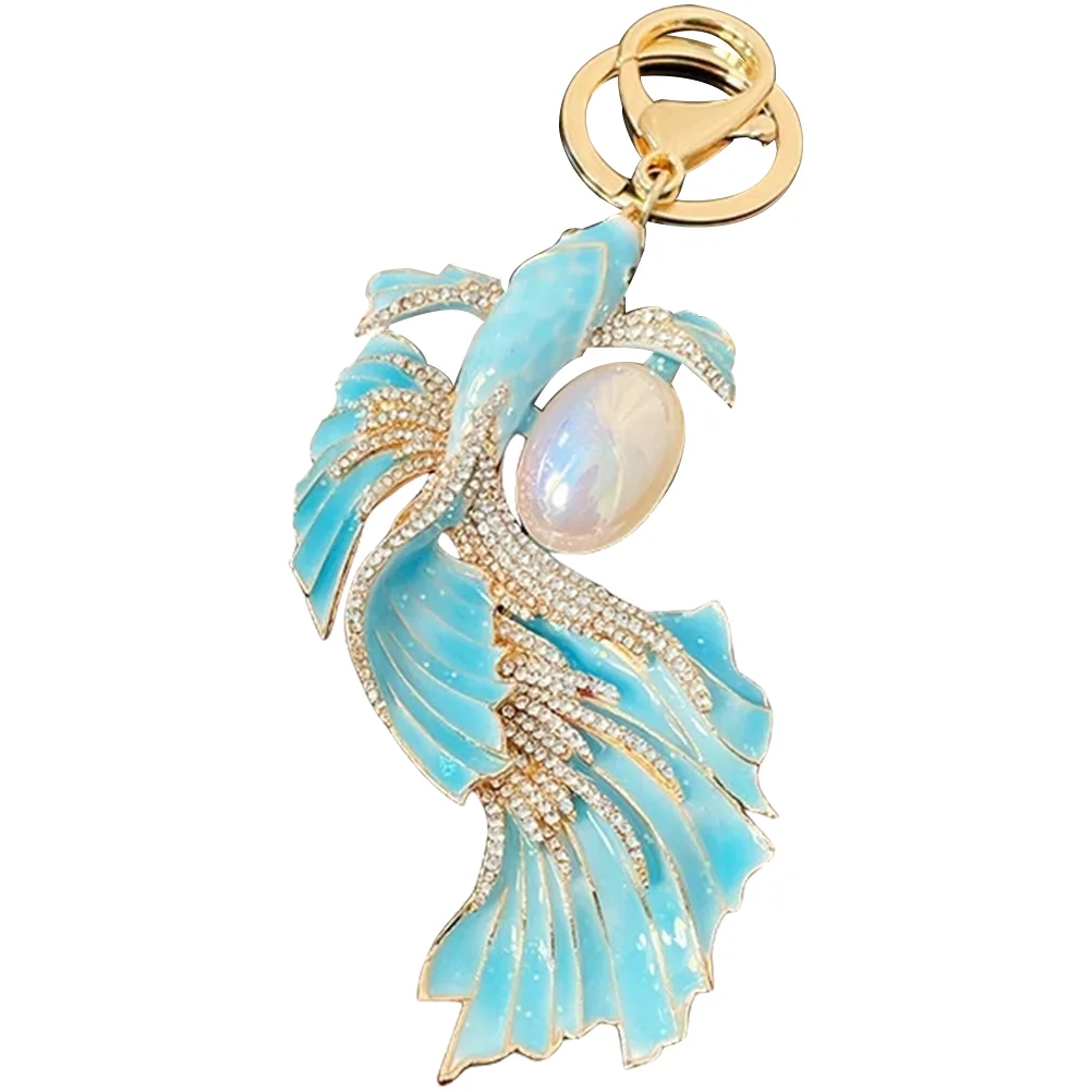 

Key Ring Goldfish Keychain Keyring Pendant Shaped Crystal Rhinestone Blue Metal Miss