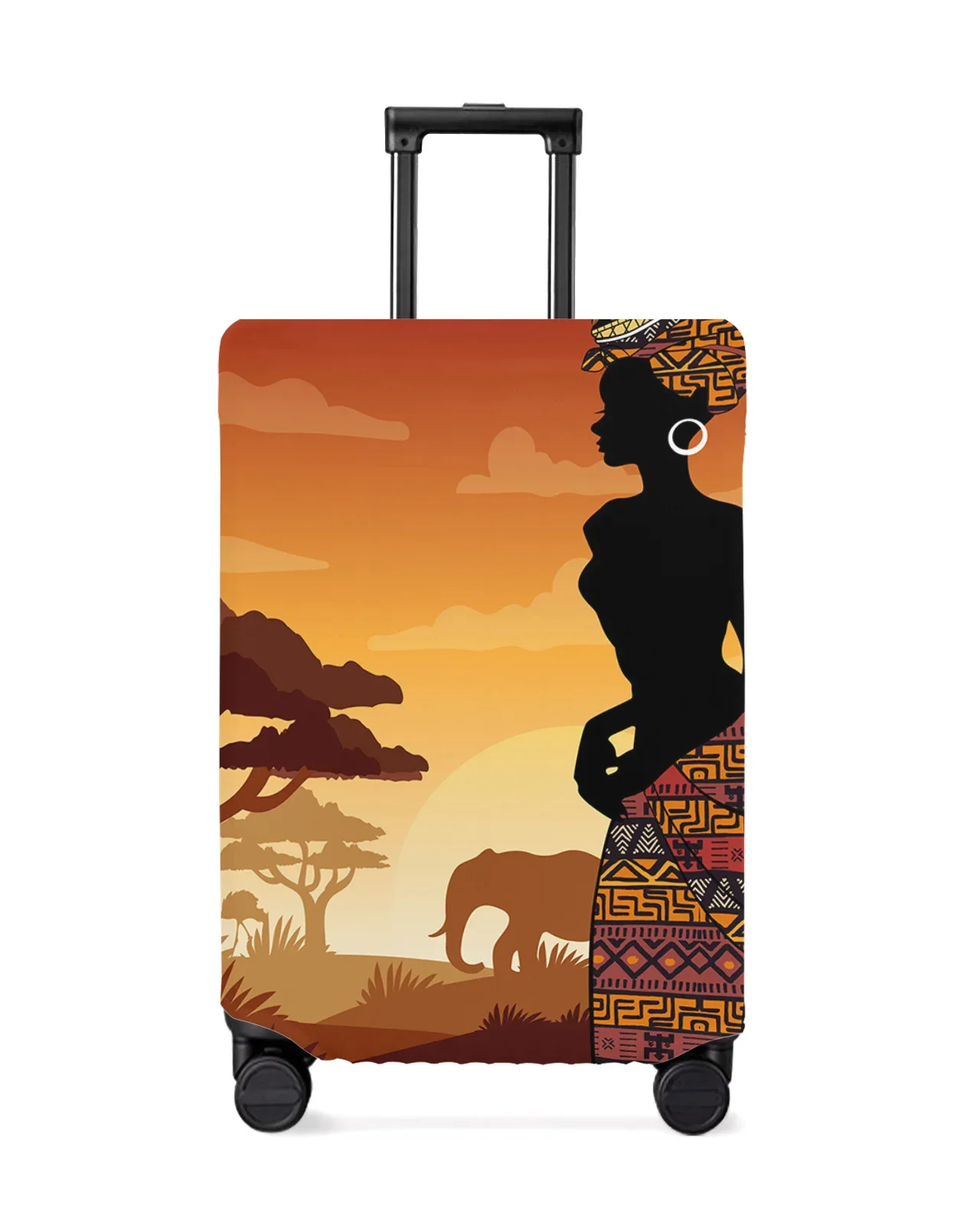 Africa Woman Giraffe Elephant Silhouettes Luggage Protective Cover Travel Accessories Suitcase Elastic Dust Case Protect Sleeve