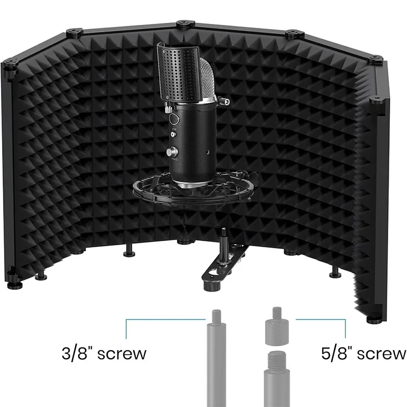 Escudo de micrófono de estudio plegable, protector de micrófono ajustable de 5 paneles, aislamiento, filtro de reflexión, cabina Vocal para grabación