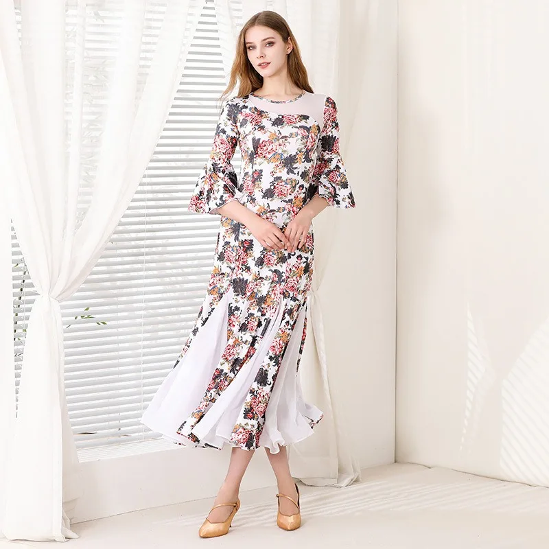 Maßgeschneidertes bedrucktes modernes Tanzkleid, nationales Standard-Social-Waltz-Tanzkleid, Drag-Queen-Kostüme