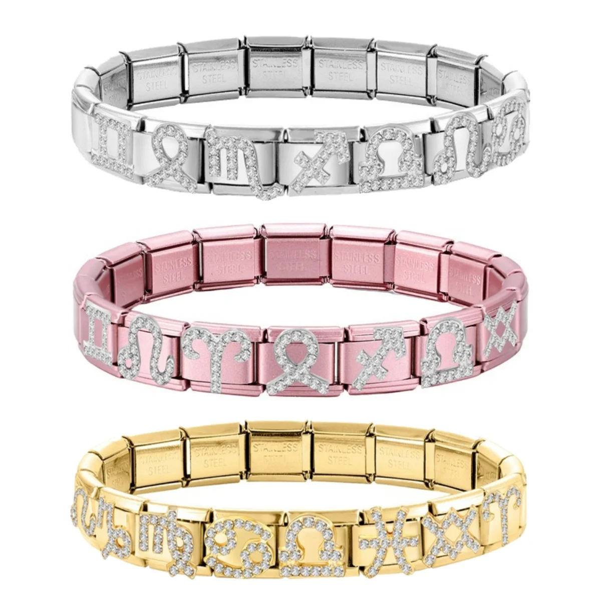 2026 Wholesale Shiny Zircon Series 12 Zodiac Constellation Charm Italian Links Fit 9mm Stainless Steel Bracelet DIY Making Gift