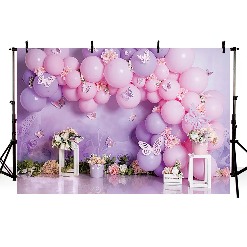 Mehofond Photography Backdrop Butterflies Princess Bithday Party Balloon Flower Baby Cake Smash Decor Background Studio Photo