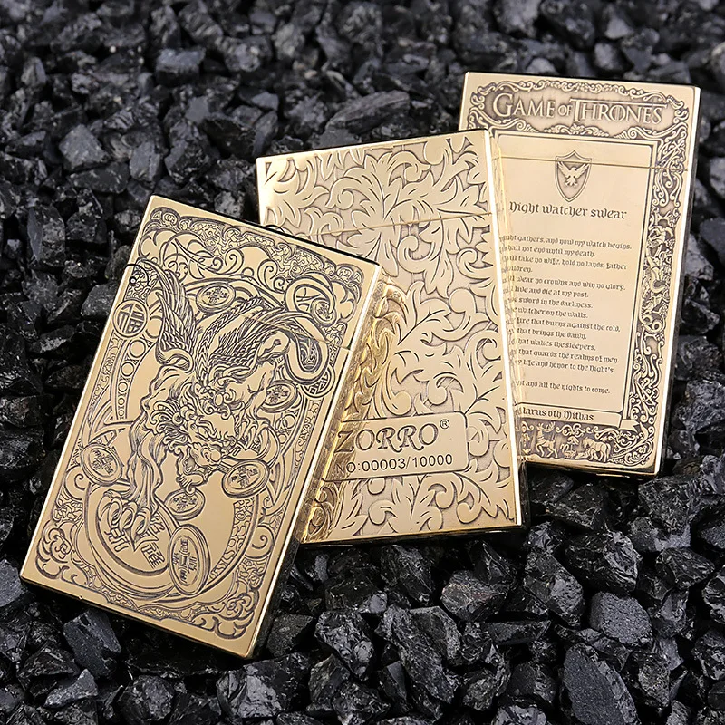 

Зажигалка ZORRO из латуни с резонирующим и стальным звуком, из чистой меди с глубокой гравировкой, модель Z552.