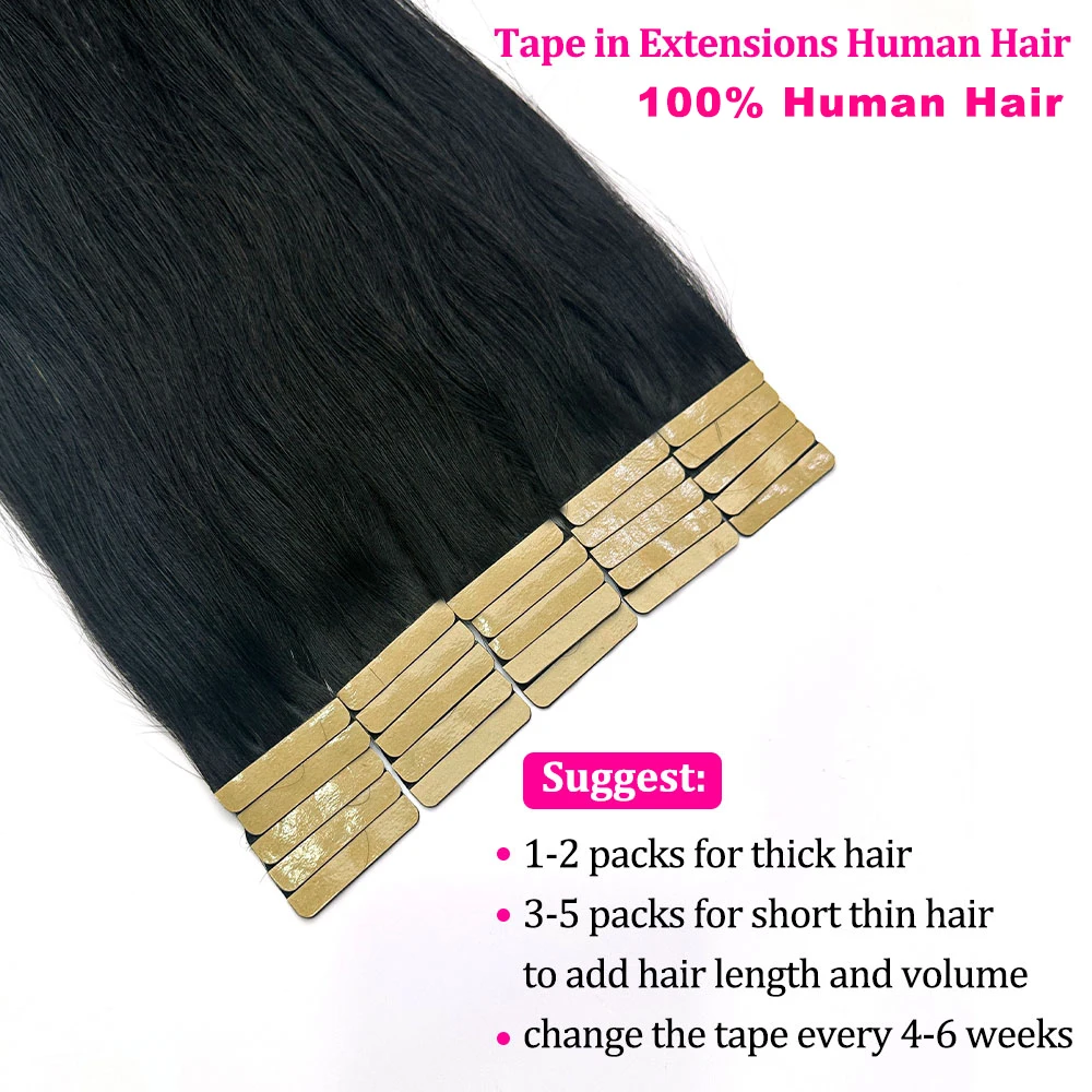 PU SKin Invisible Seamless Silky Straight Tape In Extensions 100% Human Hair 24 inch 21pcs/pack Ins Hair Extension Natural Color image 3