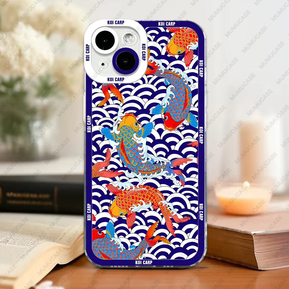 Case For iPhone 16 15 14 13 Pro Max 12 Mini 11 XS X XR SE 7 8 Plus Soft Cover Koi Carp