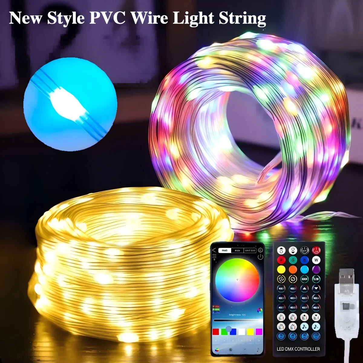 USB Bluetooth LED String Fairy Lights App Control 210 Modes DIY Color 2M 5M 10M Christmas Bedroom Party Home Decor Holiday Decor