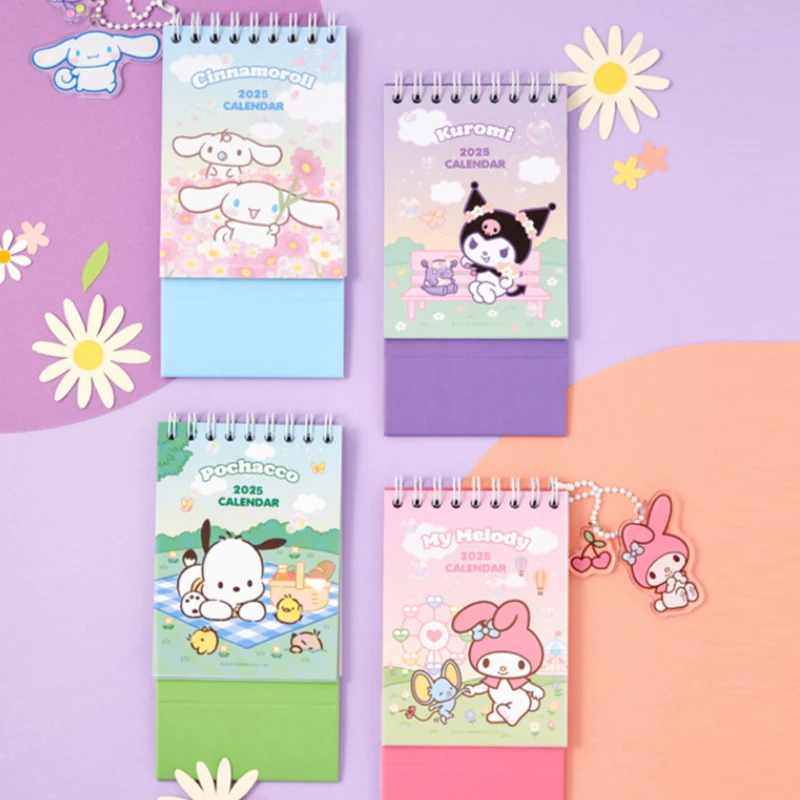 2025 Sanrio Kawaii Hello Kitty Cartoon Mini Desk Calendar Table Calendar with Children Memory Small Fresh Coil Color Pages Gift