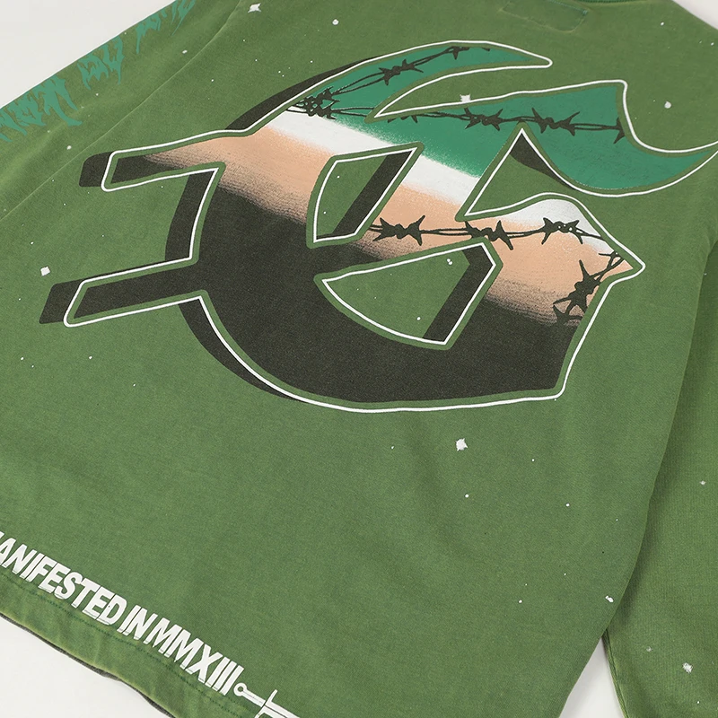 غسلها القطن Godspeed بأكمام طويلة تي شيرت كلاسيكي أسود أخضر هليكوبتر طباعة الأبيض النافثة للحبر الجولة الرقبة القمم Y2K ملابس للرجال #5