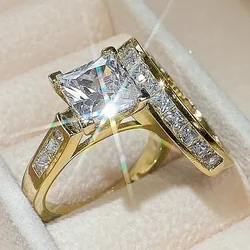 New Trendy Elegant Bride Wedding Ring Set Brilliant Square Zirconia Rings Luxury Lady Accessories Engagement Party Jewelry Gifts