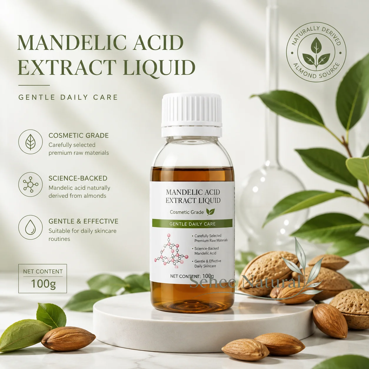 Mandelic Acid Extract Liquid Cosmetic Grade AHA Skincare for Facial Serum Toner Cream DIY Formulation Gentle Exfoliating Care