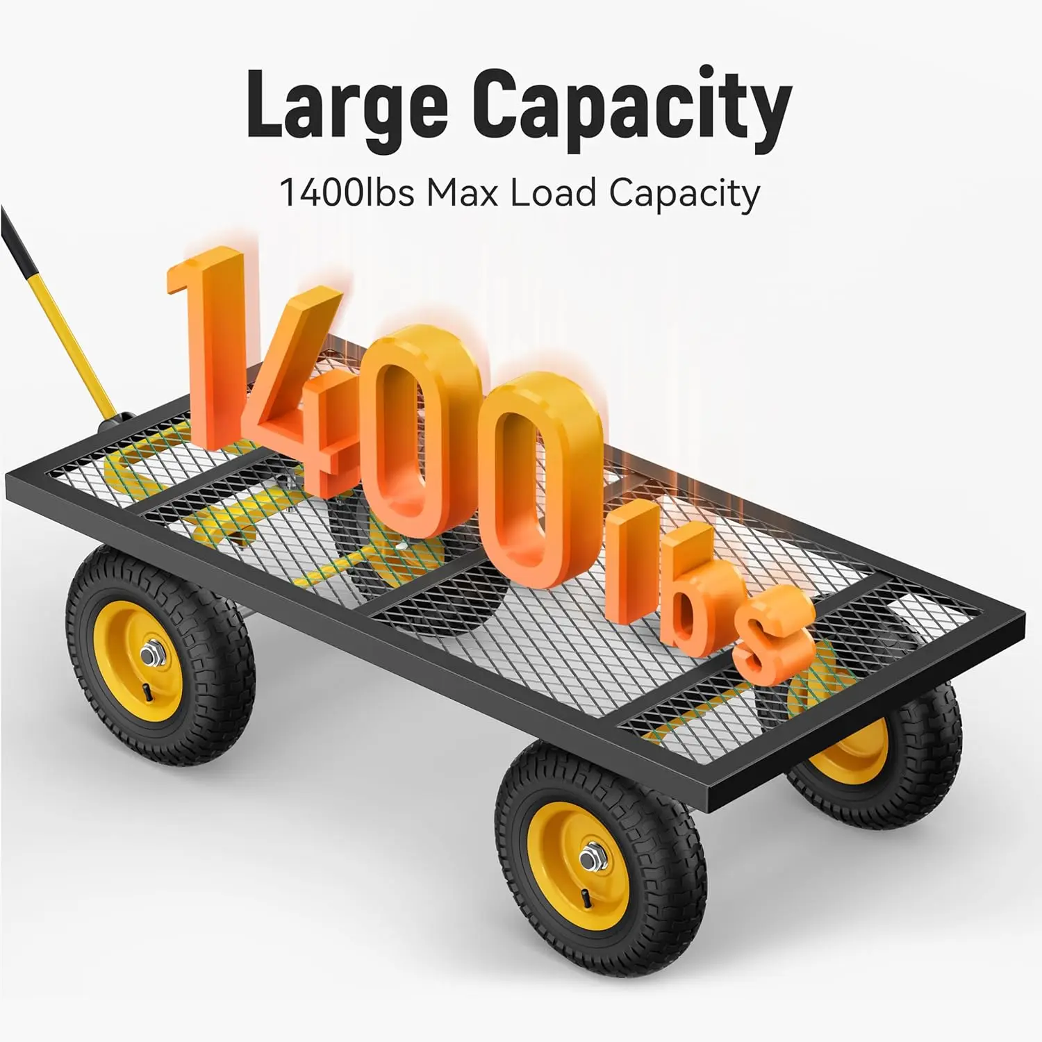 รถเข็น2-in-1 1400ปอนด์รถบรรทุกอเนกประสงค์หนักพร้อมด้านตาข่ายที่ถอดออกได้เพื่อแปลงเป็นเตียงราบ240 ° กลับรถ13"