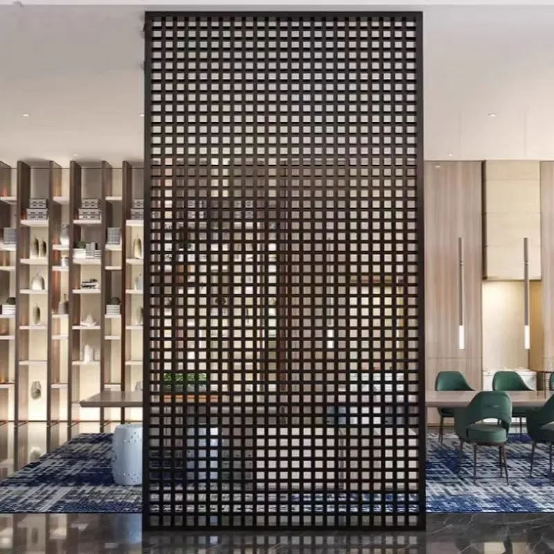 Wabi Sabi Cross Grid Screen Stainless Steel Grille Partition Modern Simple Wrought Iron Divider for Office Living Room Entry