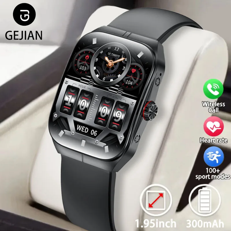 

GEJIAN мужские новые умные часы 5,3 Bluetooth-соединение 1,95 дюйма с разрешением 410*502 мужские умные часы с мониторингом сердечного ритма