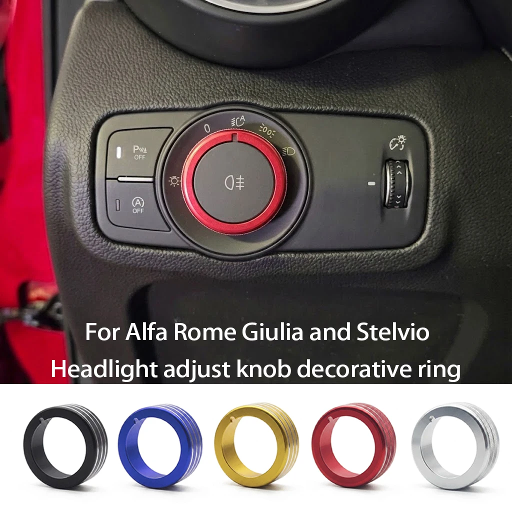 For Alfa Romeo Giulia Stelvio Headlight Adjust Knob Decorative Ring Metal Trim Cover Car Interior Accessories Modified Supplies