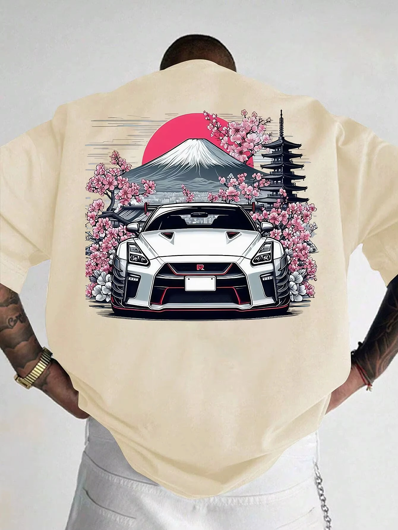 

Sakura Car Print T-shirt Men' T-shirts Women Men Y2k Street Casual Cotton Short Sleeve Man T Shirt Motorcycle Fashion Tops Tee