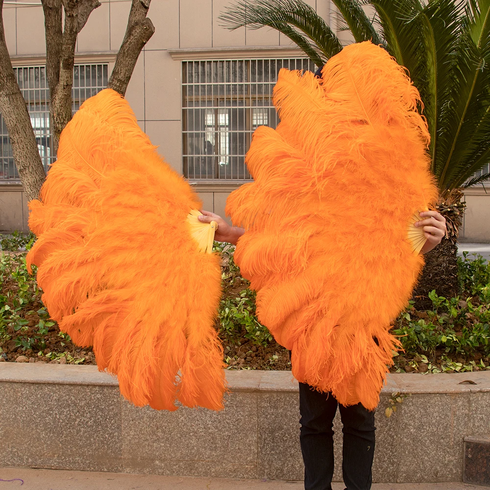 130/100CM White Big Ostrich Feather Fan 13 Bone Handheld Carnival Belly Dance Stage Performance Feather Fan Plumes DIY Crafts