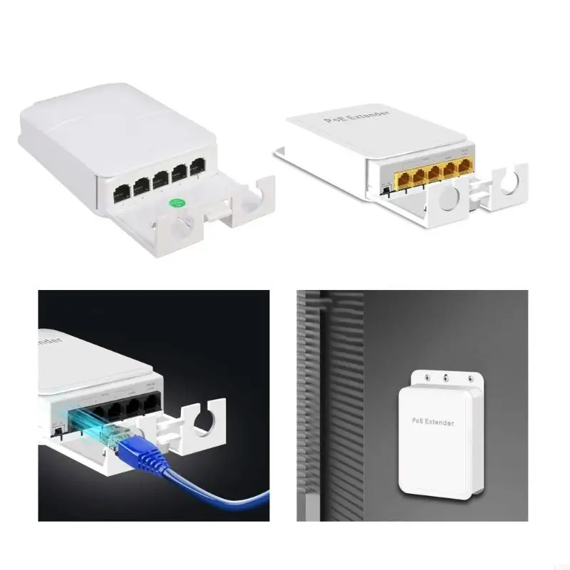 Outdoor Gigabit PoE Extender 1 in 4 Out 5 Port PoE Repeaters IP55 Waterproof Vlan Extend Additional Data Transmission