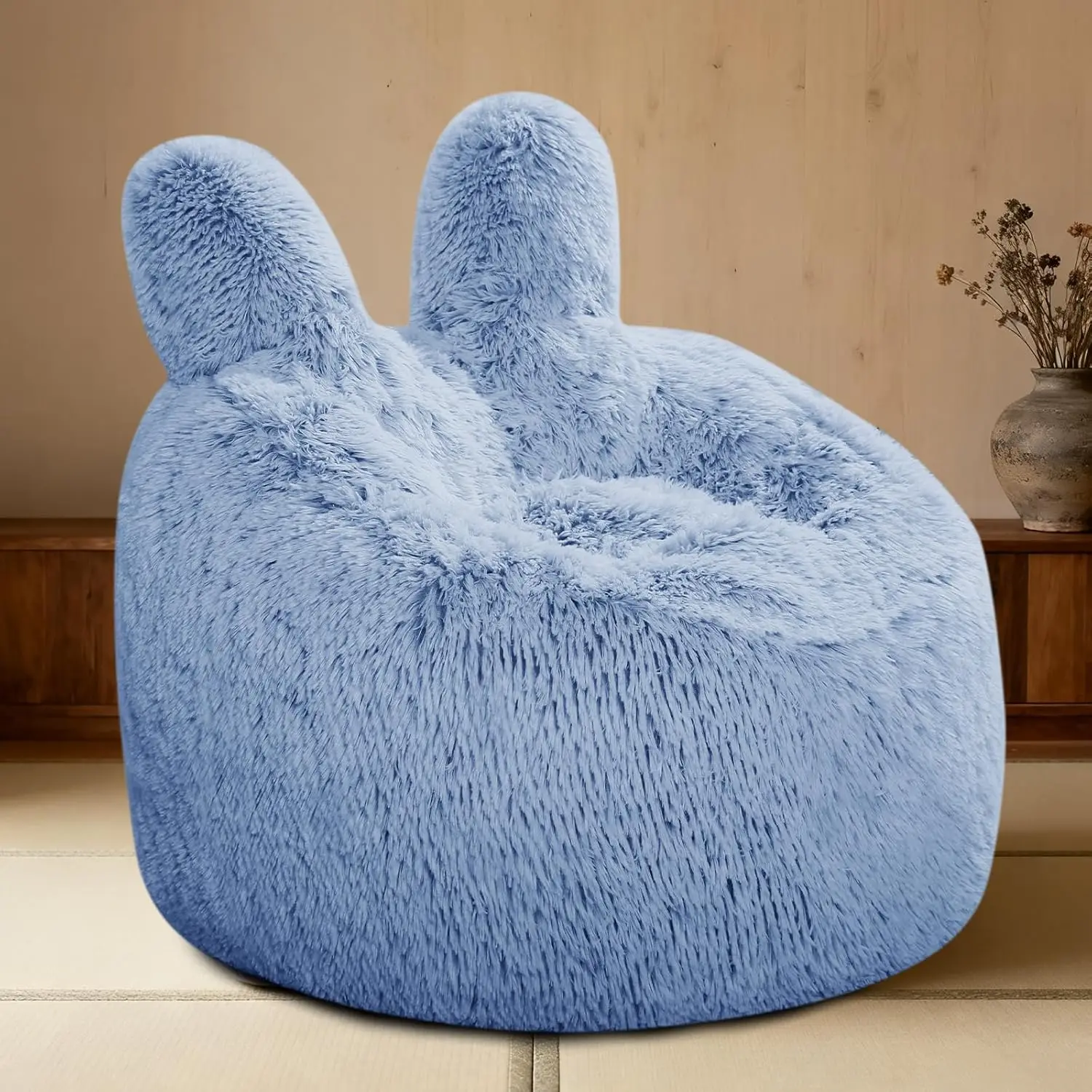 

Fluffy Bean Bag Chair for Kids Blue, Plush Faux Fur Cover, 2.5FT Memory Foam for Teens & Kids, Ultra Soft Sofa