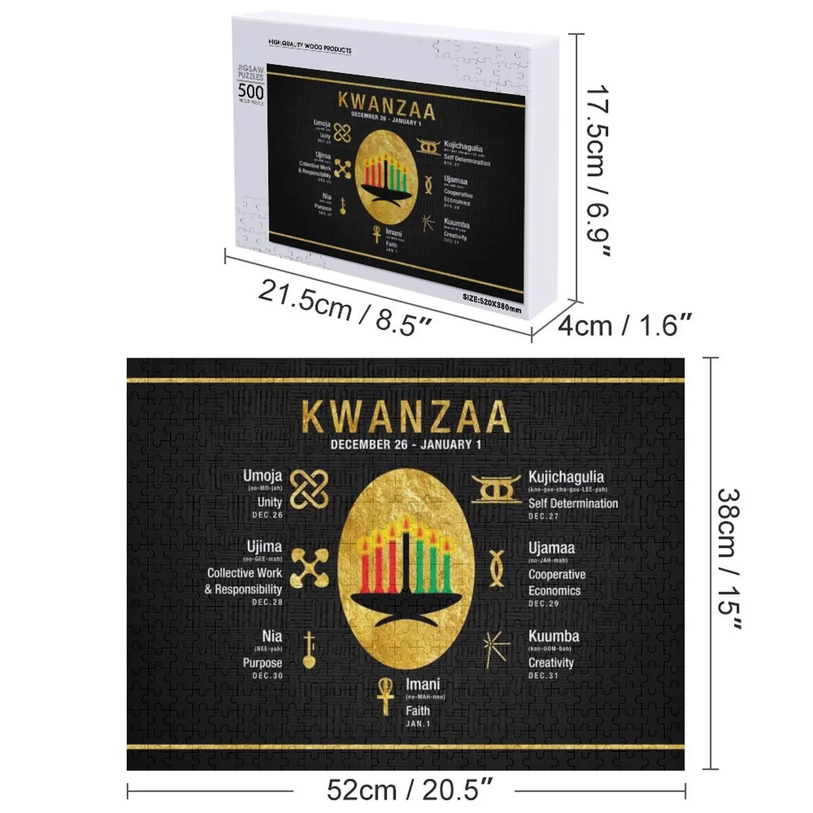 หลักการควานซ่า (นกูโซ ซาบา) เกมปริศนาจิ๊กซอว์สีดำและสีทอง ปริศนาภาพสำหรับเด็ก