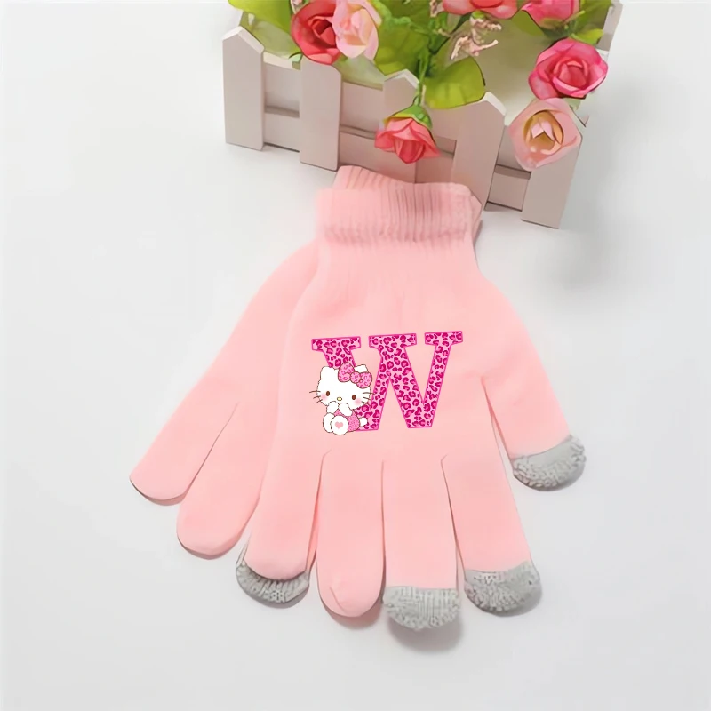 مرحبا كيتي قفازات الفتيات Kawaii رسالة A-Z قفاز أطفال شتاء دافئ شاشة ملموس القفازات الأطفال اكسسوارات هدية الكريسماس