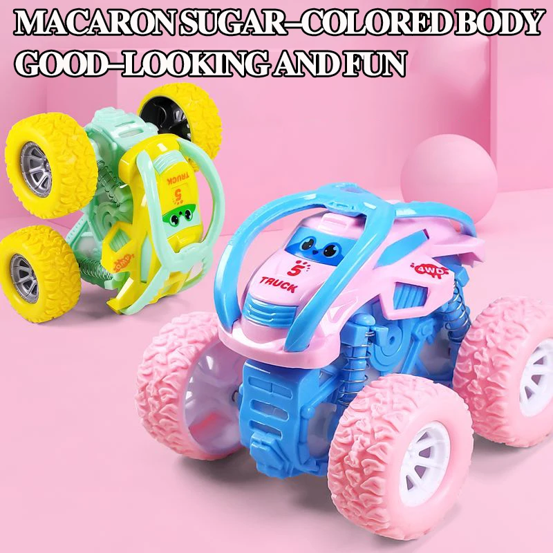 Macaron Color Matching Roll Car Inertia Four-wheel Drive Off-road Vehicle Somersault-resistant Fall-resistant Huili Toy Car