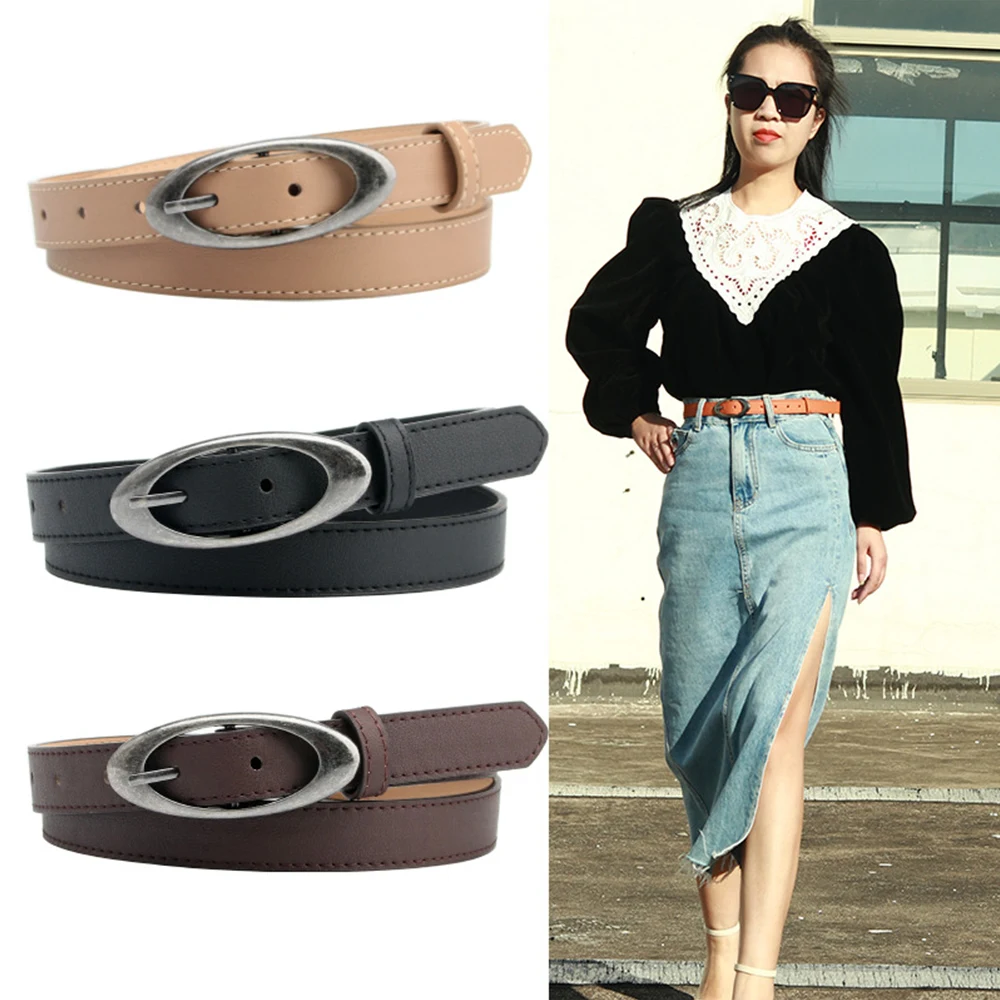 

Women Belts PU leather Round Metal Pin Buckle Belt for Ladies Dress Jean Trousers Waistband Luxury Brand Wild waist Strap Belt