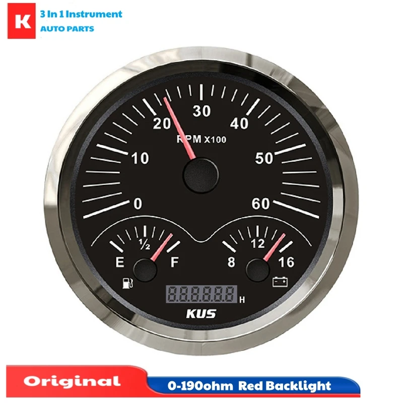 KUS 110mm 3 In 1 Multifunction Instrument 0-6000RPM Tachometers 0-190ohm or 240-33ohm Fuel Gauges 8-16v Voltmeters for Auto Ship