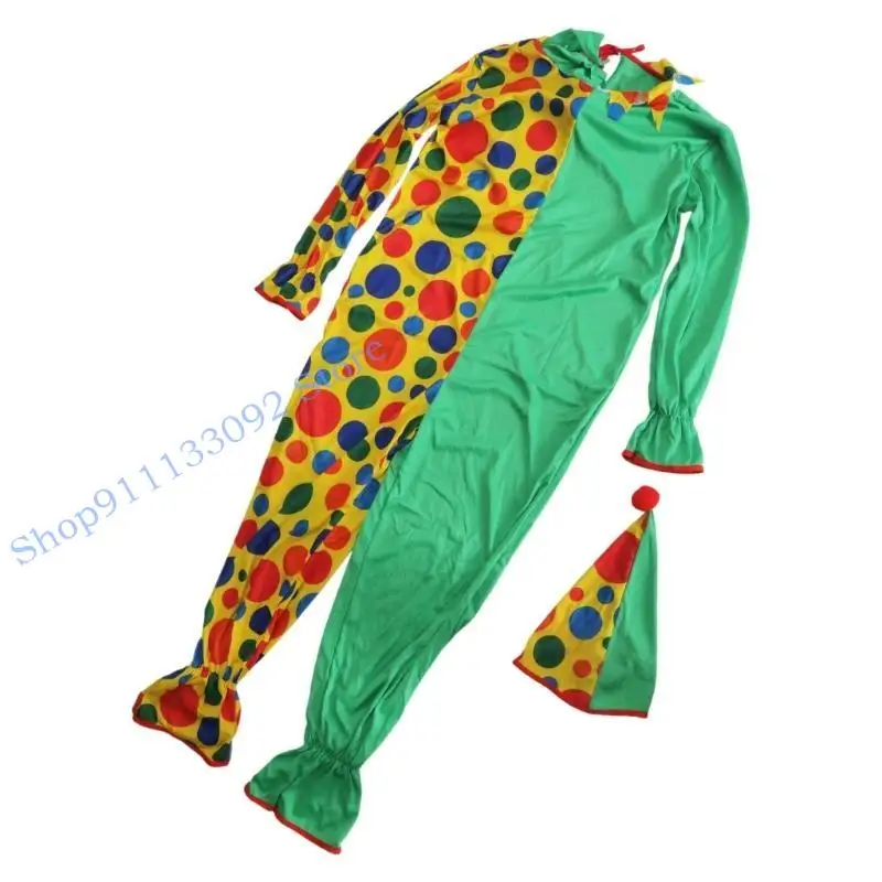 

H9ED костюмы клоуна для взрослых, шляпа клоуна, комбинезон клоуна, костюмы для косплея на Хэллоуин, наряд клоуна для Хэллоуина,