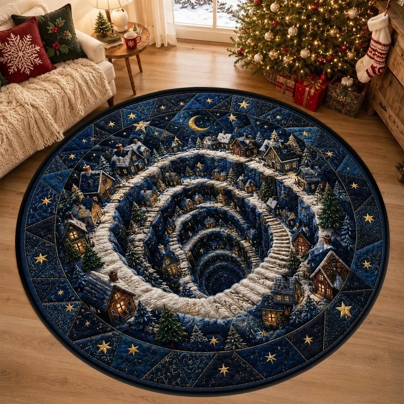 Circular Area Rug Gothic Scary Abyss Hole Illusion Pattern Skulls Bats Non Slip Washable Ground Blanket for Gaming Room Decor