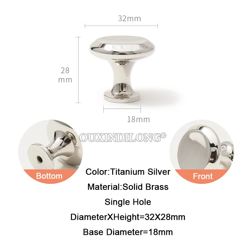 10PCS Solid Brass Titanium Silver Furniture Pulls Handles Drawer Knobs Cupboard Wardrobe Closet Dresser Wine Cabinet Pulls Knobs